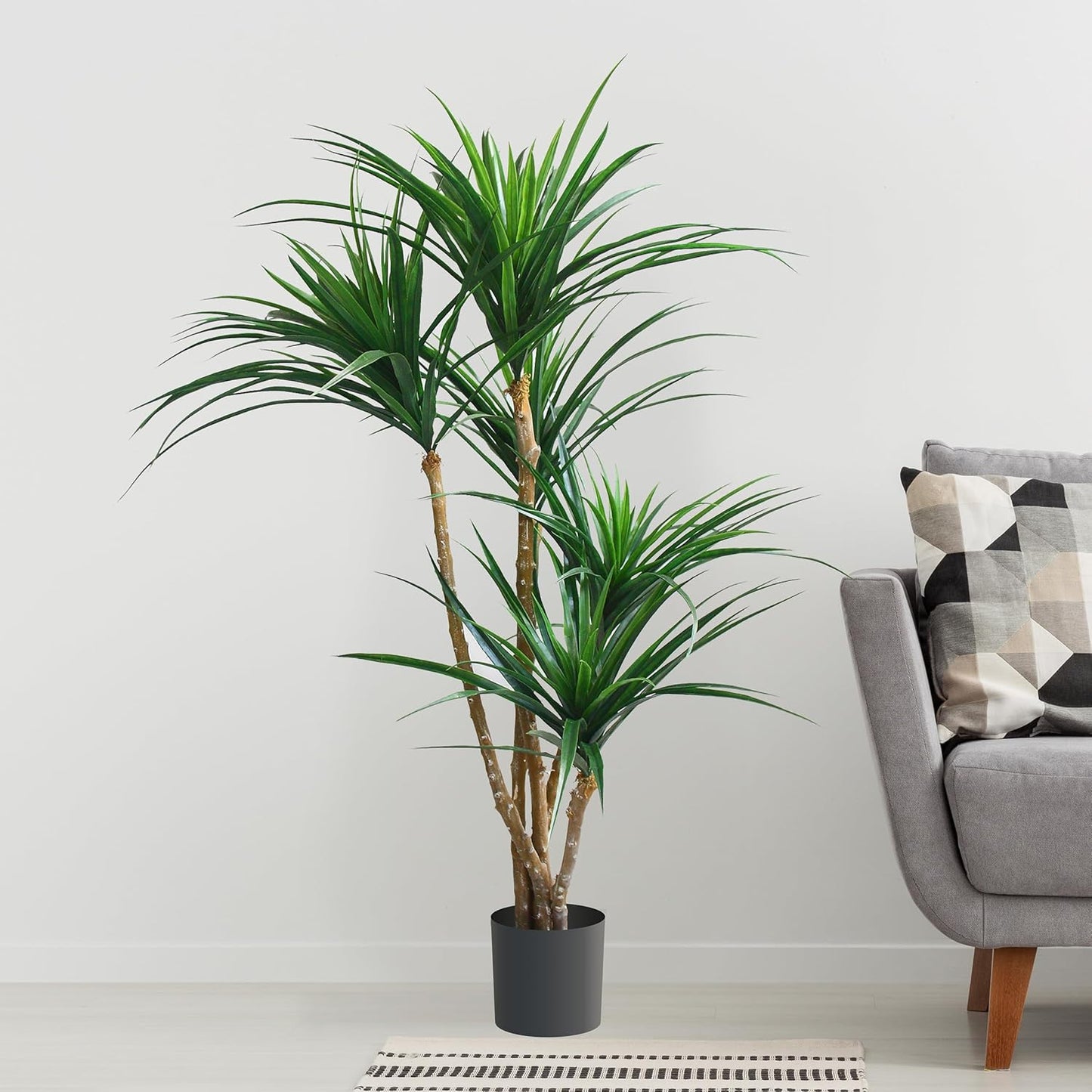 Artificial Tree - 51-Inch Tropical Yucca Plant with Rubber Leaves and Natural Trunk for Living Room, Bedroom and Office - Faux Plants