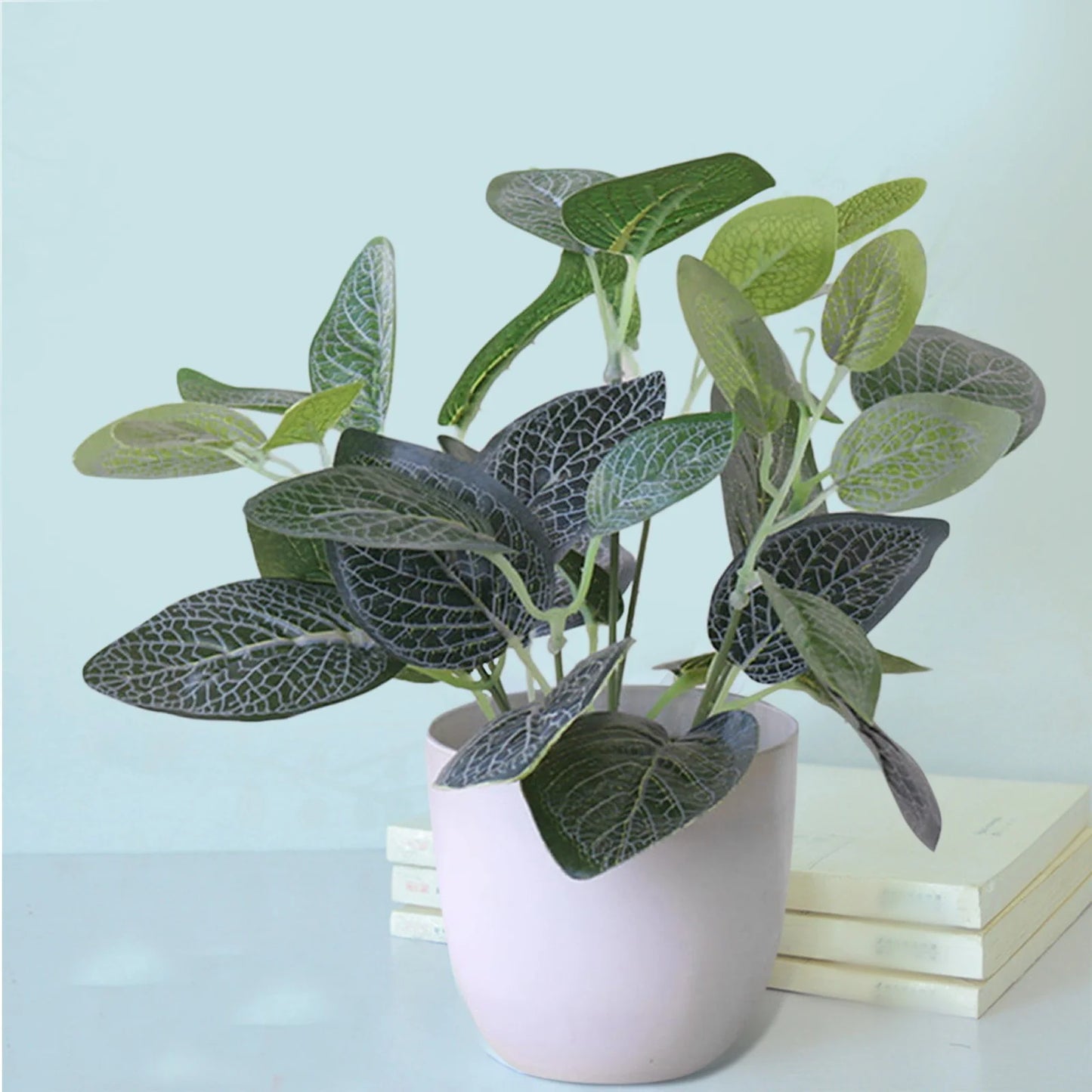 Artificial Potted Plants Fake Plants in Marble Pots, Plastic Eucalyptus Greenery Faux Plants with White round Pot for Home Office Desk Room Centerpiece Shelf Decor