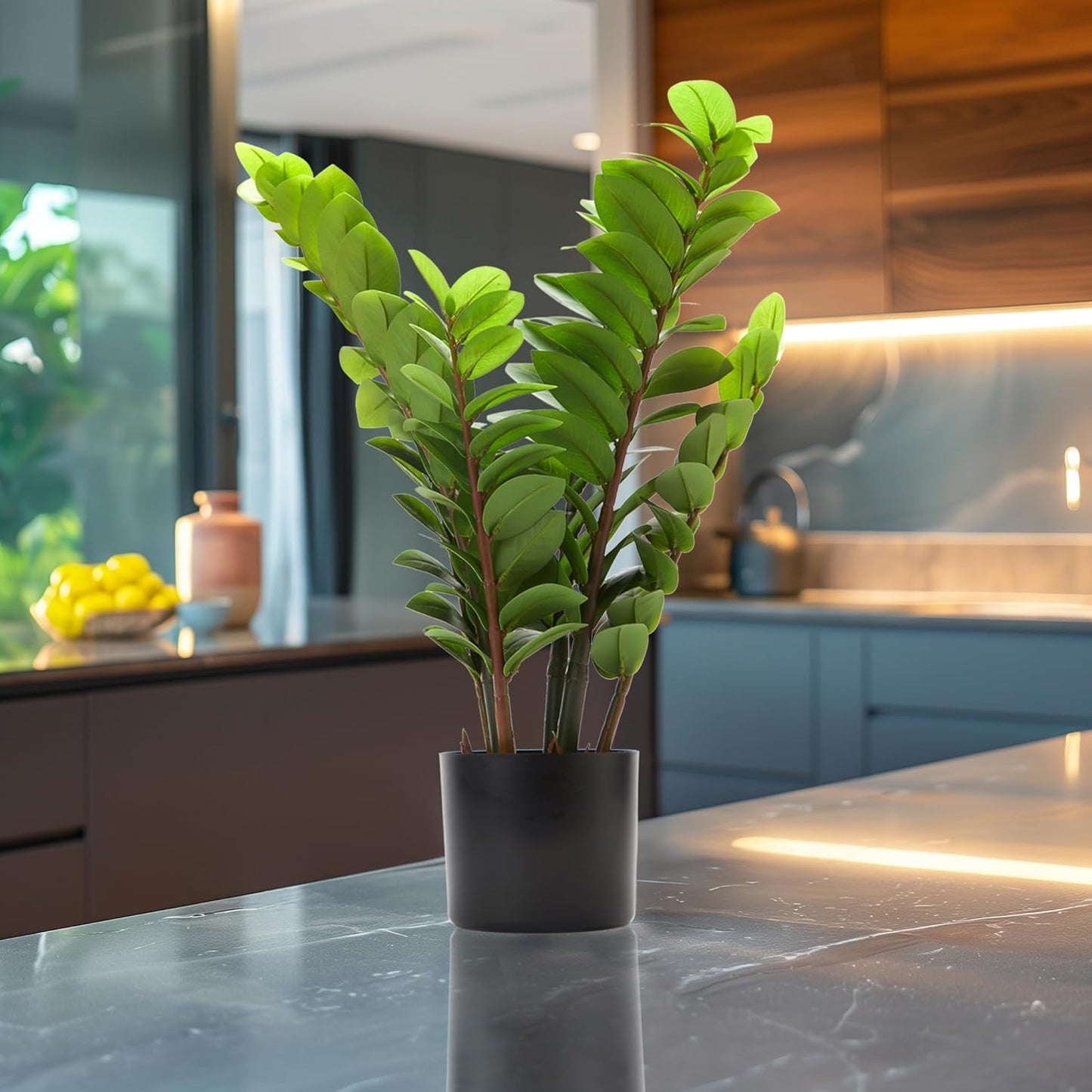 25.6” Tall Artificial ZZ Plant in Pot Lifelike Faux Zamioculcas Bonsai for Home Decor (Green, Indoor)