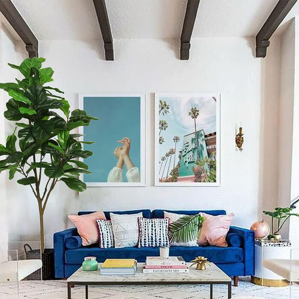 Artificial Fiddle Leaf Fig Tree 6Ft Tall 86 Decorative Faux Fiddle Leaves Fake Fig Silk Tree in Pot Artificial Tree for Home Office Living Room Bathroom Corner Decor Indoor, 2Pack