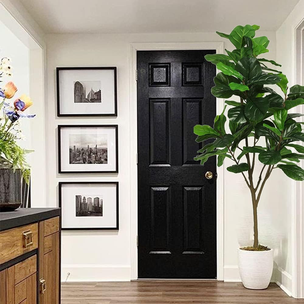 Artificial Fiddle Leaf Fig Tree 6Ft Tall 86 Decorative Faux Fiddle Leaves Fake Fig Silk Tree in Pot Artificial Tree for Home Office Living Room Bathroom Corner Decor Indoor, 2Pack
