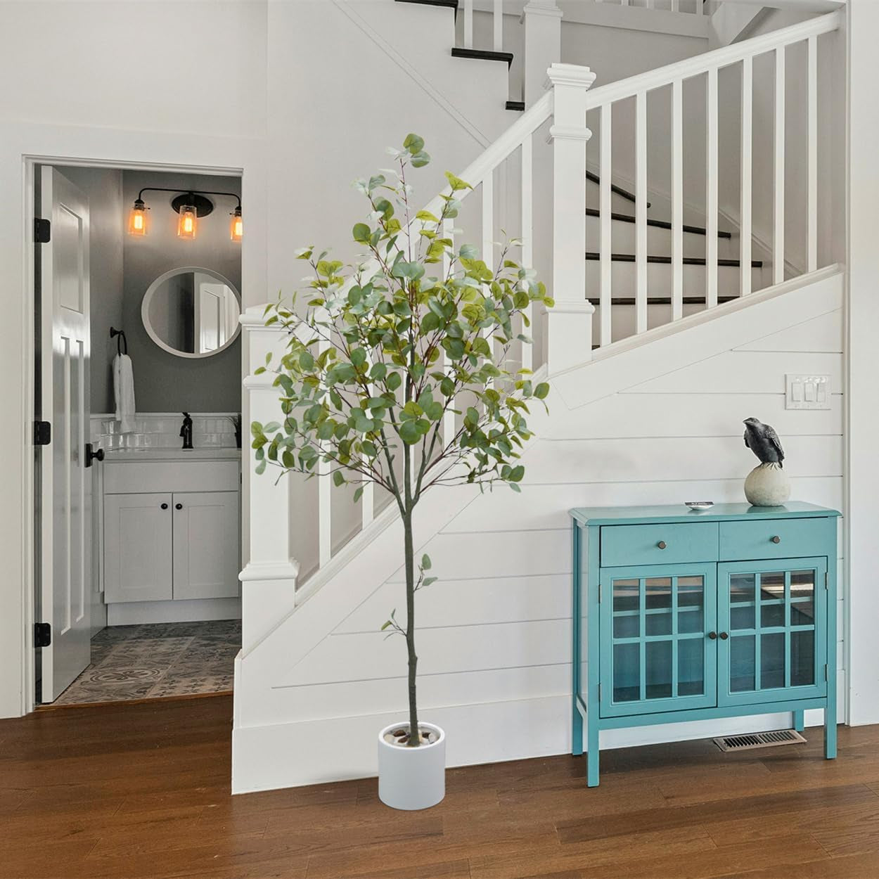Artificial Eucalyptus Tree, 6Ft Fake Silver Dollar Leaves Plant with White Pot, Silk Faux Tree for Indoor House Office Home Living Room Floor Décor