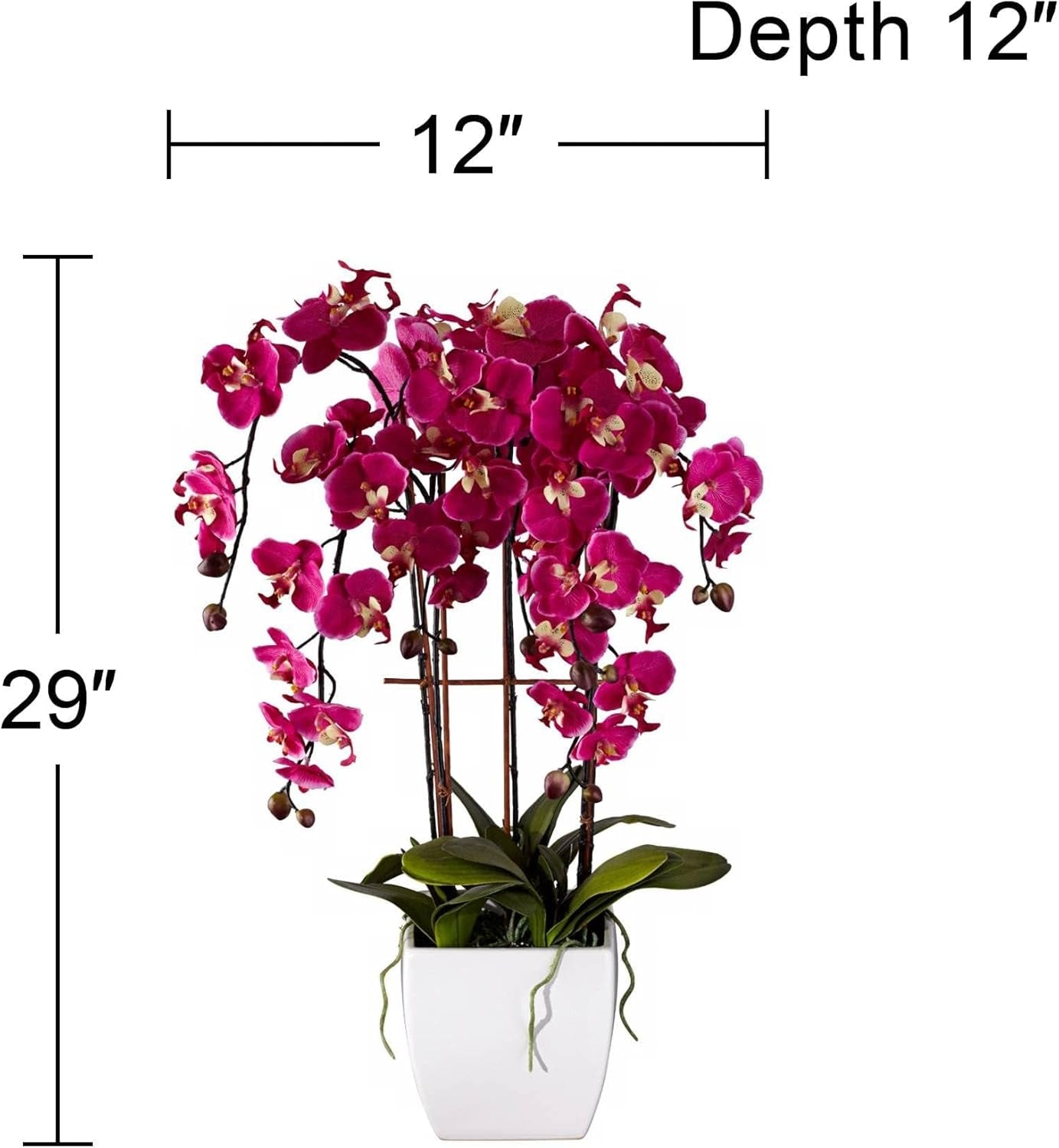 Potted Silk Faux Artificial Flowers Arrangements Realistic Purple Fuchsia Orchid in White Ceramic Pot for Home Decoration Living Room Office Bedroom Bathroom Kitchen 29" High