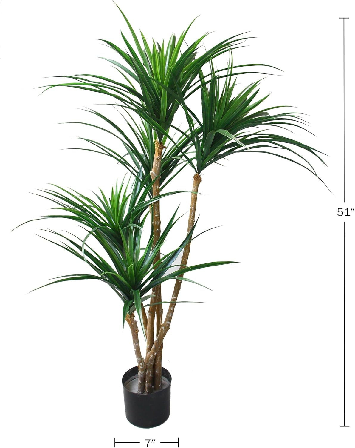 Artificial Tree - 51-Inch Tropical Yucca Plant with Rubber Leaves and Natural Trunk for Living Room, Bedroom and Office - Faux Plants