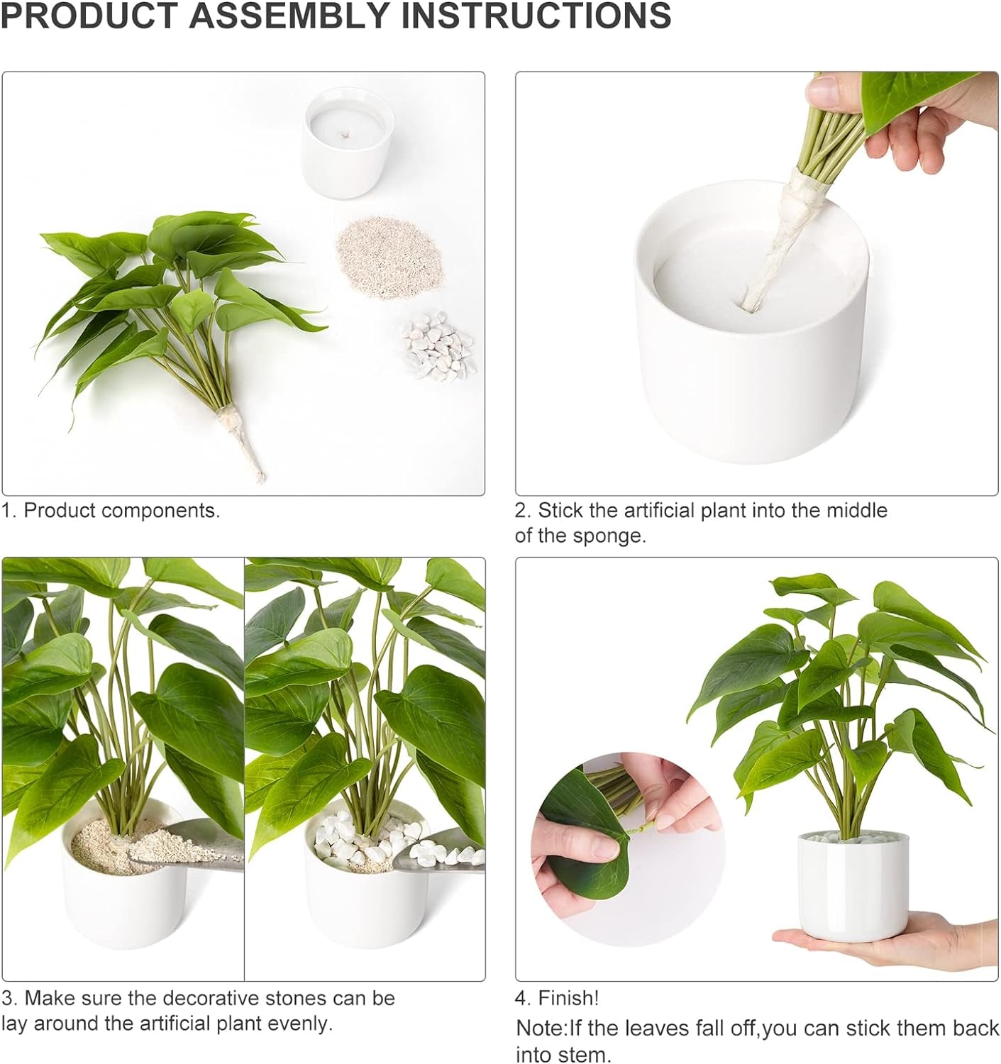 Fake Plants in Ceramic Pot, 11" Potted Artificial Plants for Home Decor Indoor Faux Green Leaf Plant with Modern White Planter for Desk Shelf Office Room Decoration (Pothos)