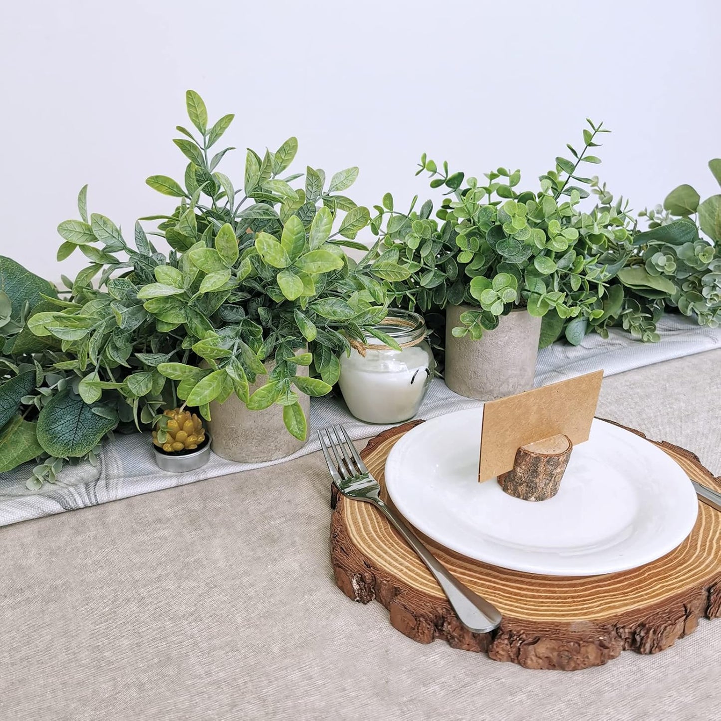 Set of 2 Faux Mini Potted Plants Artificial Eucalyptus Boxwood Plants in Pots Fake Greenery Arrangement for Rustic Farmhouse Indoor Table Centerpiece Mantel Shelf Kitchen Office Desk Decor