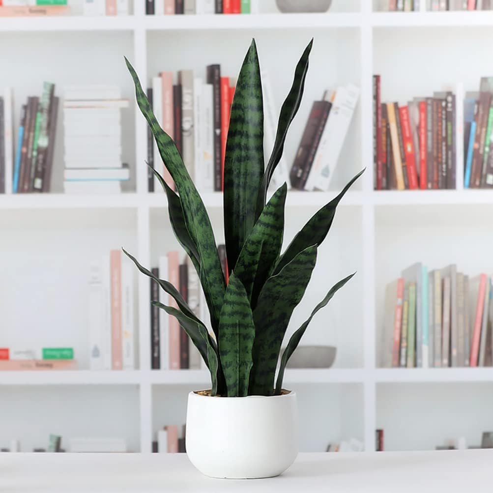 Artificial Snake Plant 22 Inch Fake Sansevieria Fake Agave Potted Plants Plastic Greenery for Home Garden Office Store Decoration 12 Leaves (Green)