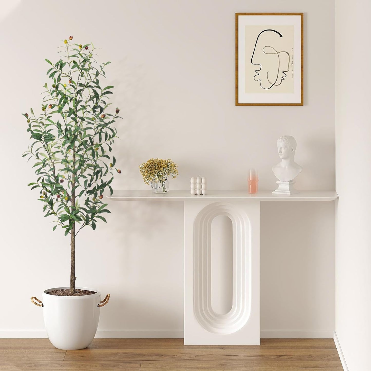 Artificial Olive Tree 5Ft,Tall Faux Olive Tree for Indoor,Fake Potted Olive Plants with Silk Leaves and Lifelike Fruits for Home Office Living Room Decor(1 Pack)