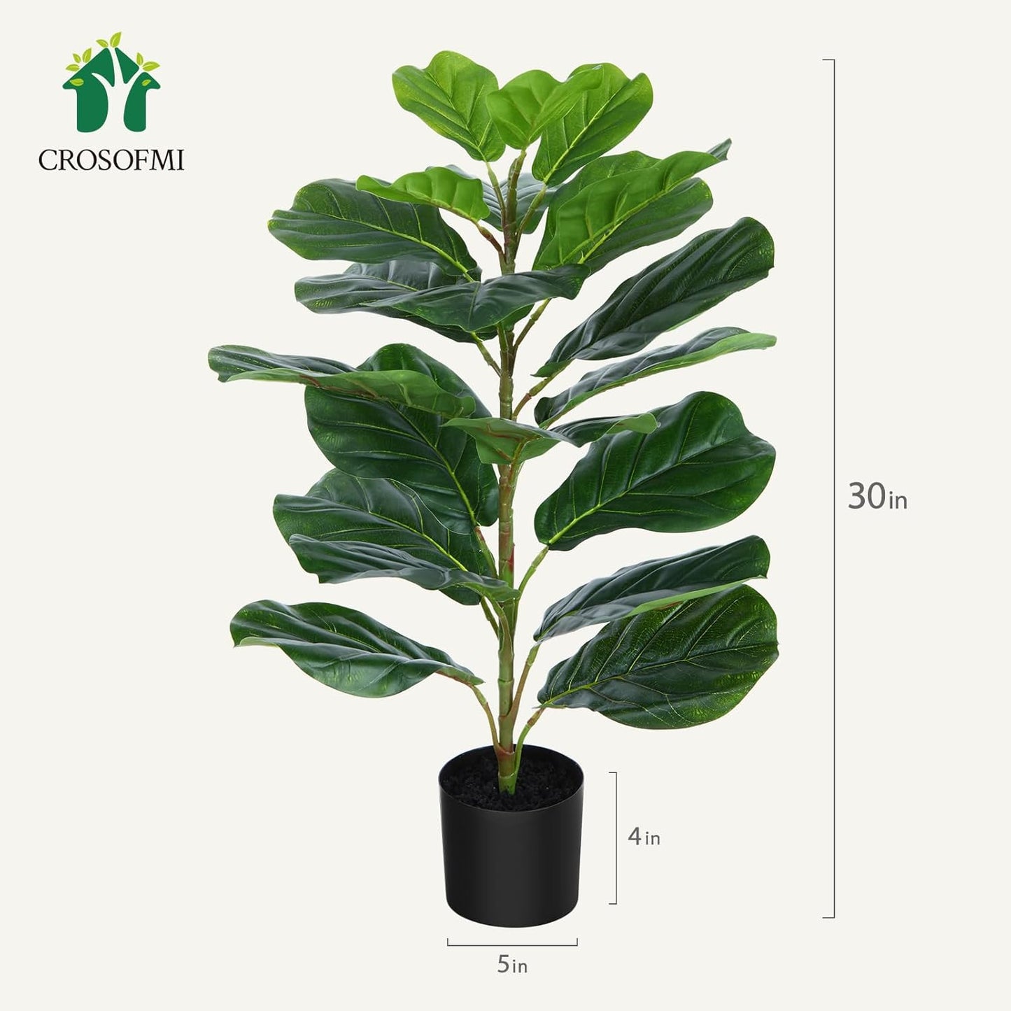 30Inch Artificial Fiddle Leaf Fig Tree/Fake Ficus Lyrata Plant with 21 Leaves Faux Plants in Pot for Indoor House Home Office Modern Decoration Perfect Housewarming Gift