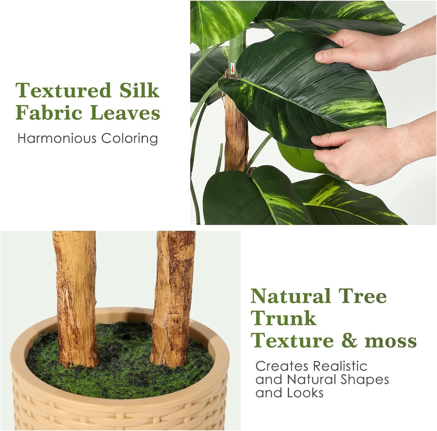 Artificial Scindapsus Aureus Plant Indoor 5FT, Fake Tree with Decorative Planter, Faux Golden Pothos Floor Plants in Pot, Artificial Trees for Home Office Decor