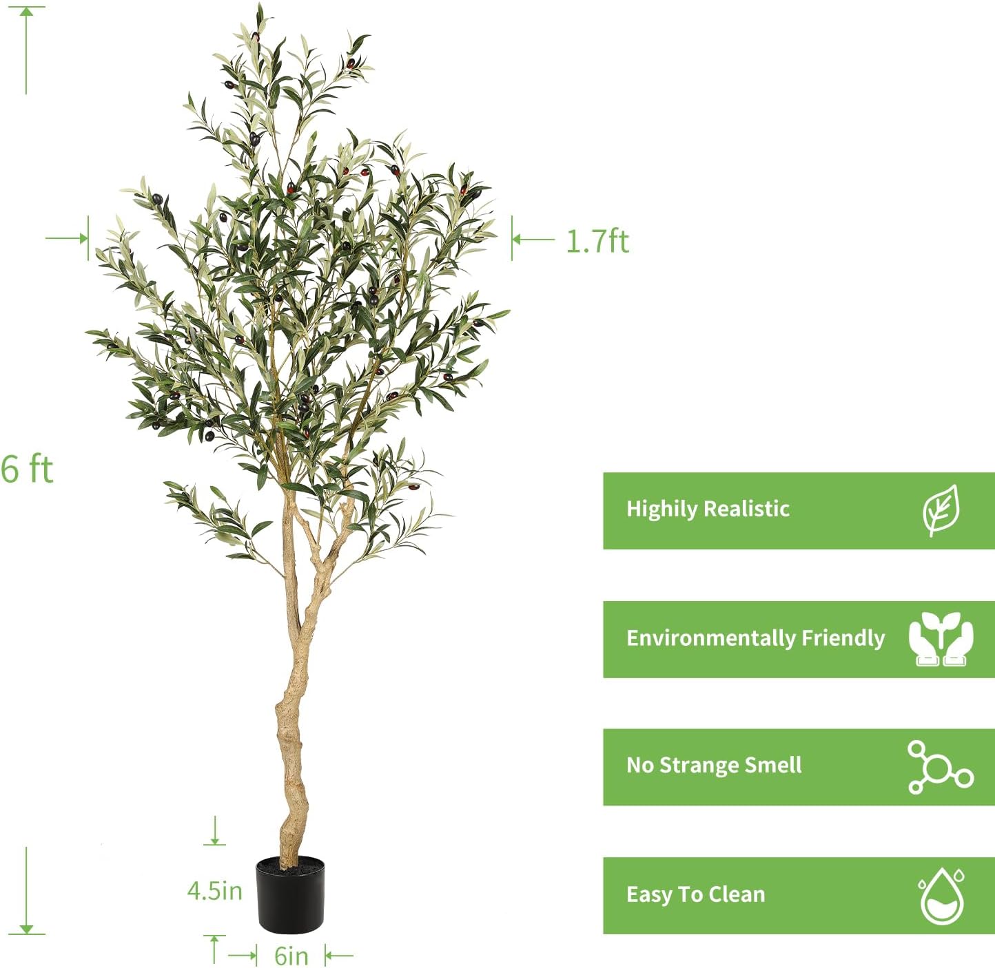 6Ft Faux Olive Tree, Tall Olive Tree Plants, Fake Potted Olive Silk Tree, Artificial Olive Trees for Modern Home Office Living Room Floor Decor Indoor
