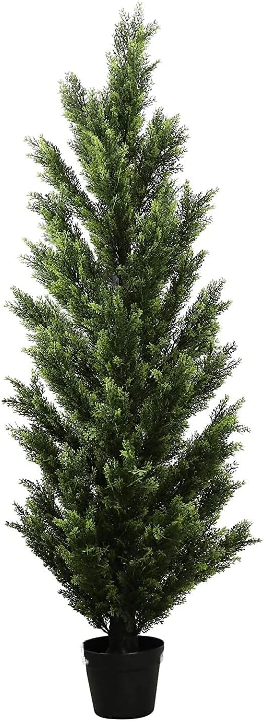 Two 5 Foot Outdoor Artificial Cedar Topiary Trees Potted Plants Two Peace Construction