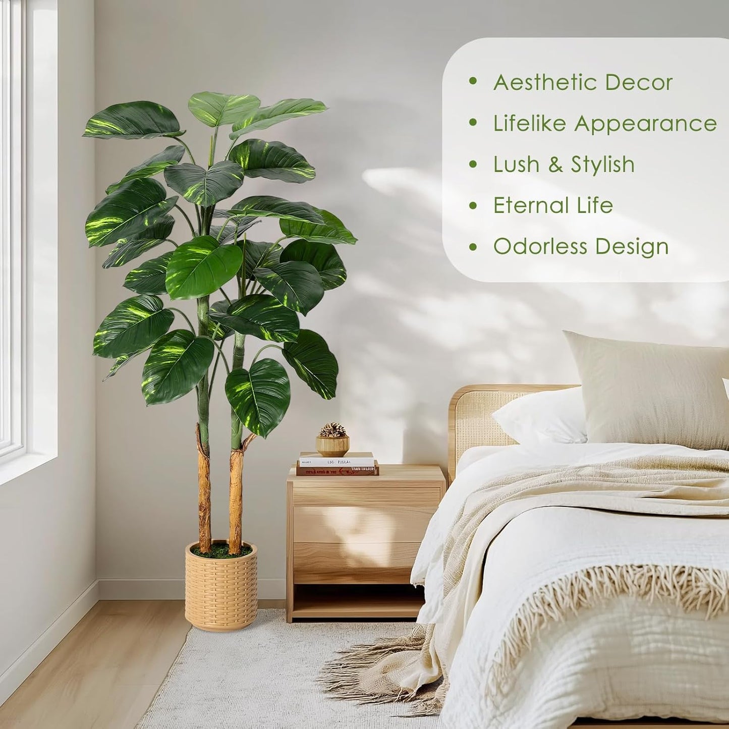 Artificial Scindapsus Aureus Plant Indoor 5FT, Fake Tree with Decorative Planter, Faux Golden Pothos Floor Plants in Pot, Artificial Trees for Home Office Decor