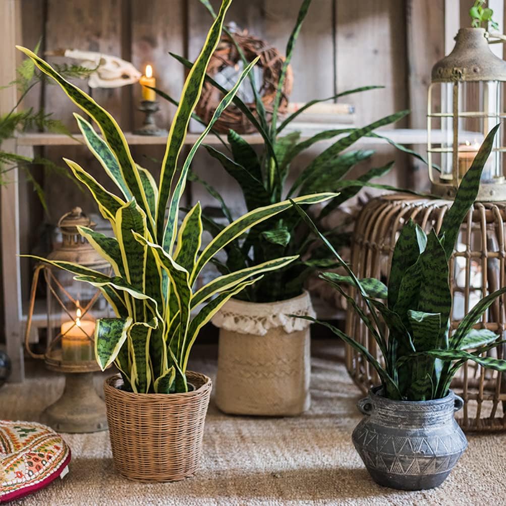 Artificial Snake Plant 22 Inch Fake Sansevieria Fake Agave Potted Plants Plastic Greenery for Home Garden Office Store Decoration 12 Leaves (Green)