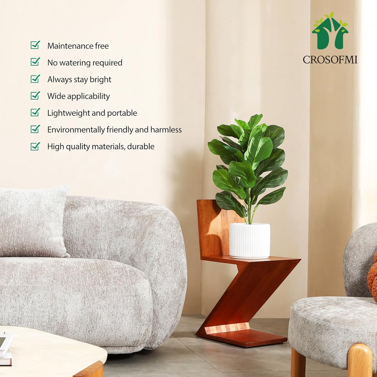 30Inch Artificial Fiddle Leaf Fig Tree/Fake Ficus Lyrata Plant with 21 Leaves Faux Plants in Pot for Indoor House Home Office Modern Decoration Perfect Housewarming Gift