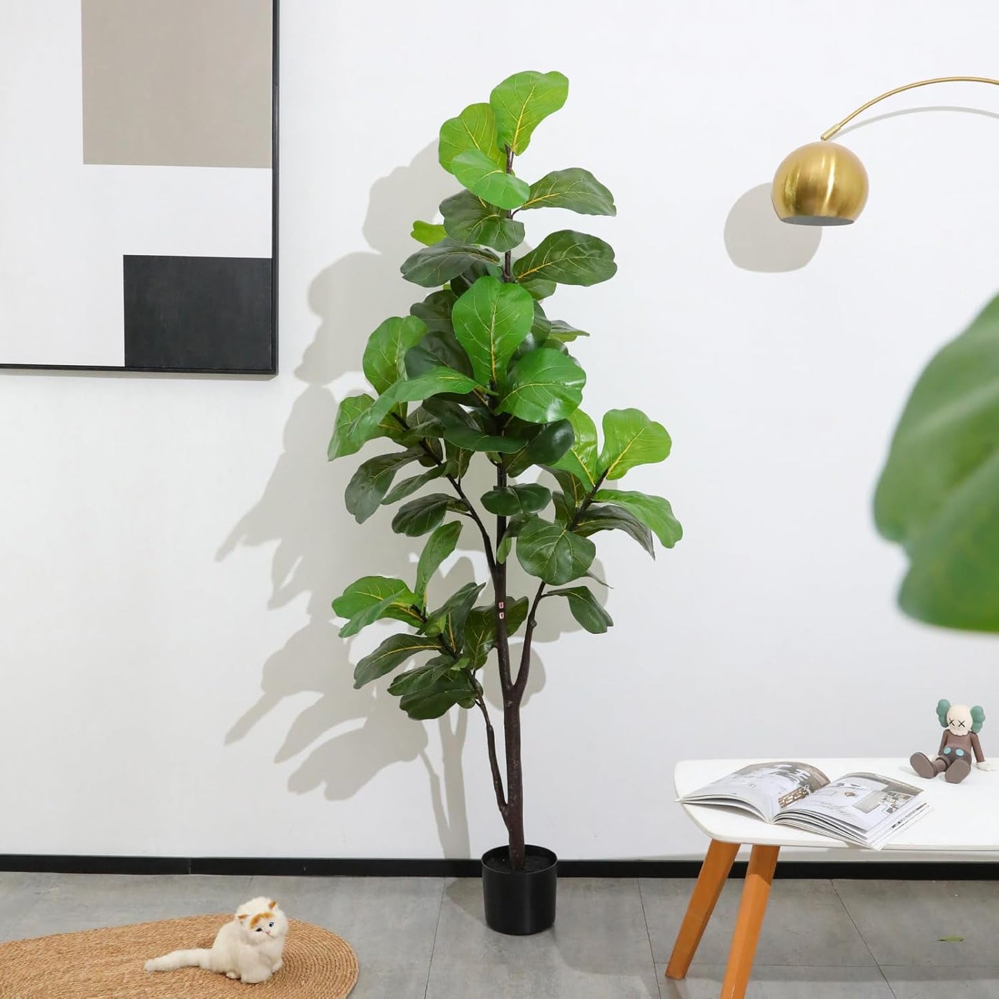 Artificial Fiddle Leaf Fig Tree 6Ft, Large Faux Plant Fake Ficus Lyrata Silk Trees with Pot for Indoor Outdoor House Living Room Office Home Decor