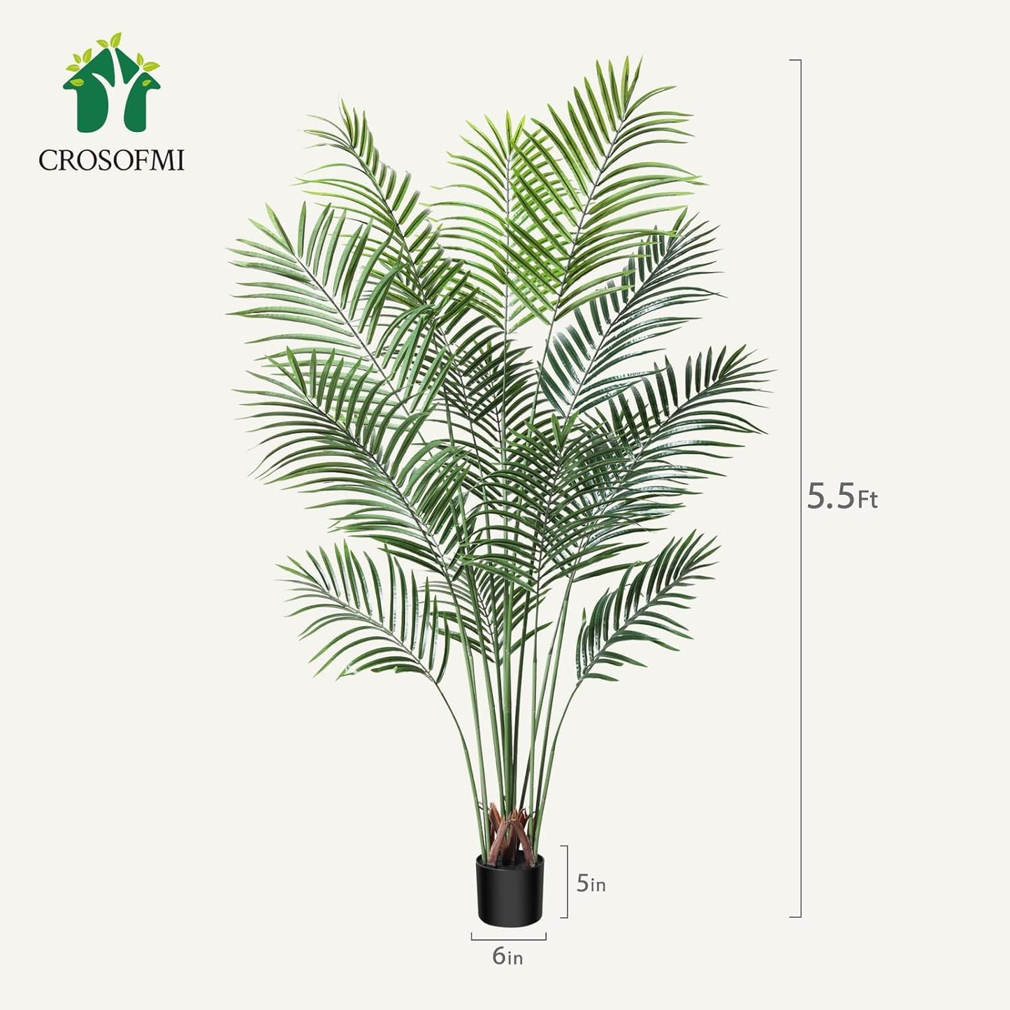 Artificial Areca Palm Plant 5.5Ft Fake Tropical Palm Tree, Perfect Faux Dypsis Lutescens Plants in Pot for Indoor Outdoor House Home Office Garden Modern Decoration Housewarming Gift,2Pcs