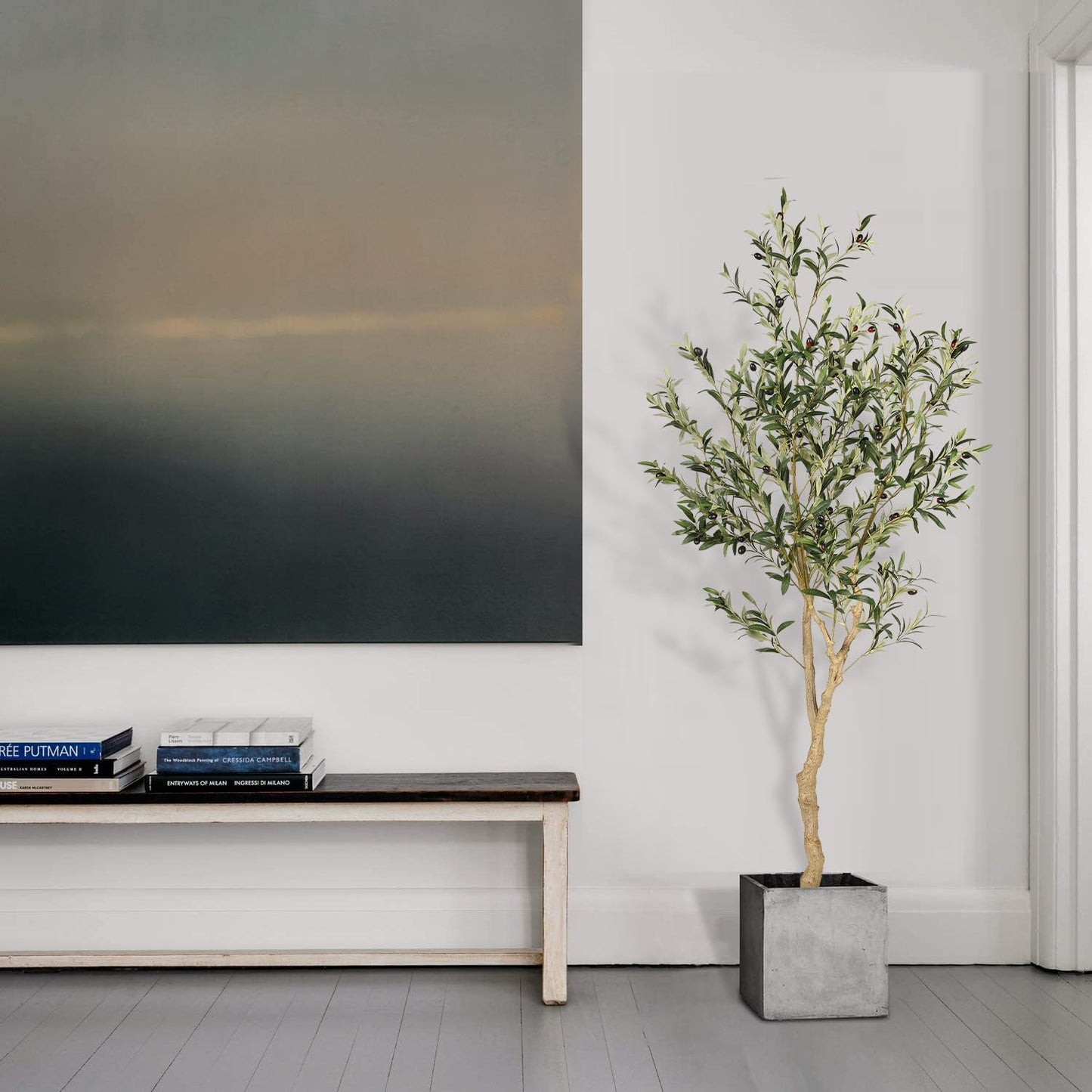 6Ft Faux Olive Tree, Tall Olive Tree Plants, Fake Potted Olive Silk Tree, Artificial Olive Trees for Modern Home Office Living Room Floor Decor Indoor