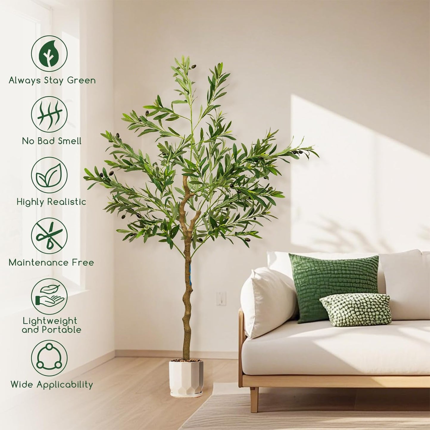 Faux Olive Tree 5FT, Fake Olive Tree with Black Planter, Indoor Tree Tall Fake Plants with Natural Wood Trunk, Large Fake Plant Artificial Trees for Home Decor Indoor, Office Decor