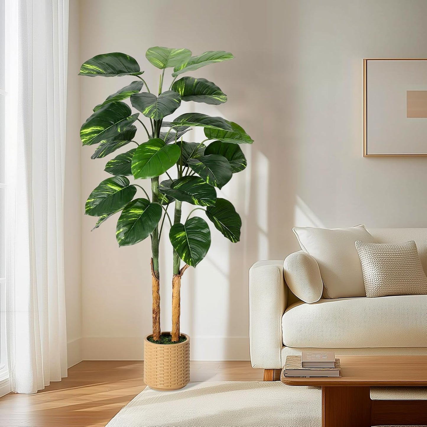 Artificial Scindapsus Aureus Plant Indoor 5FT, Fake Tree with Decorative Planter, Faux Golden Pothos Floor Plants in Pot, Artificial Trees for Home Office Decor