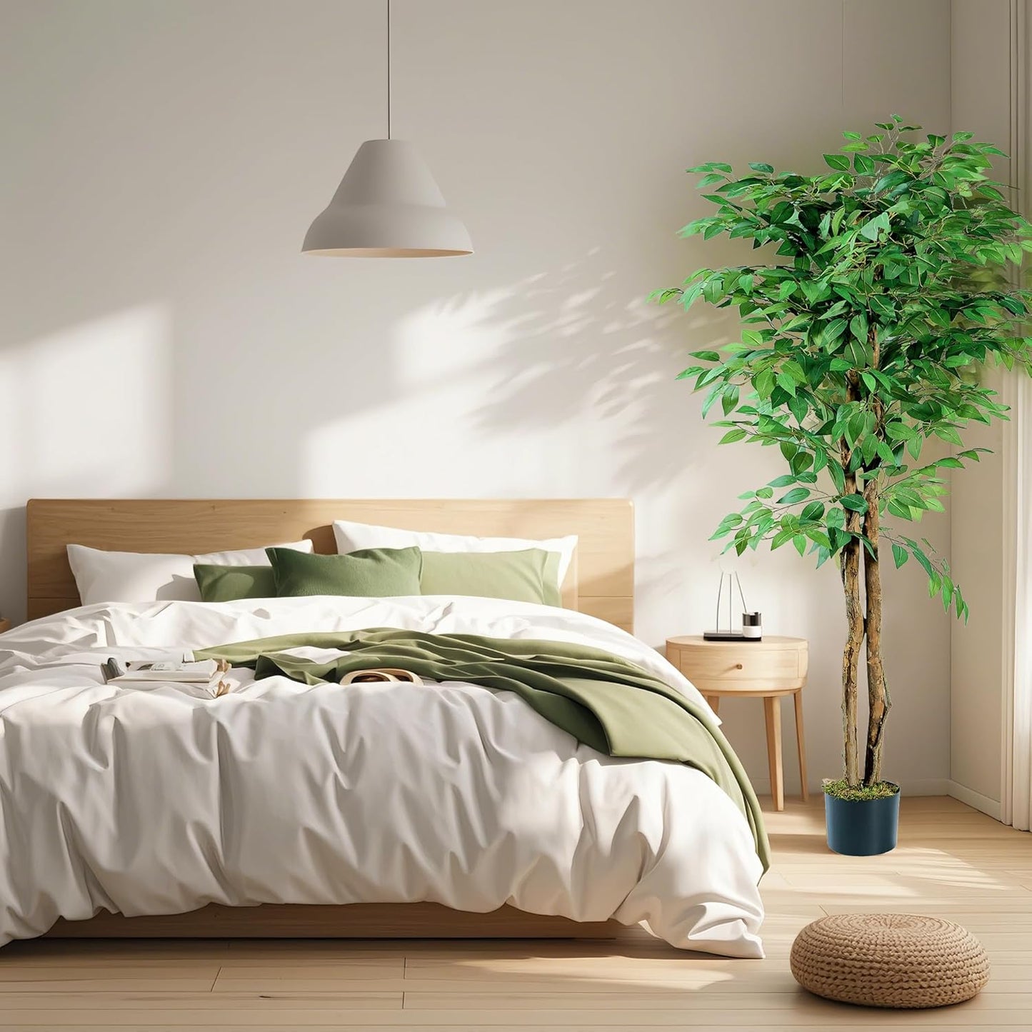 Ficus Tree Artificial 6 Feet, Tall Faux Tree in Pot, Fake Floor Plant with Realistic Tree Branch & Silk Leaves for Home Office Indoor Decor