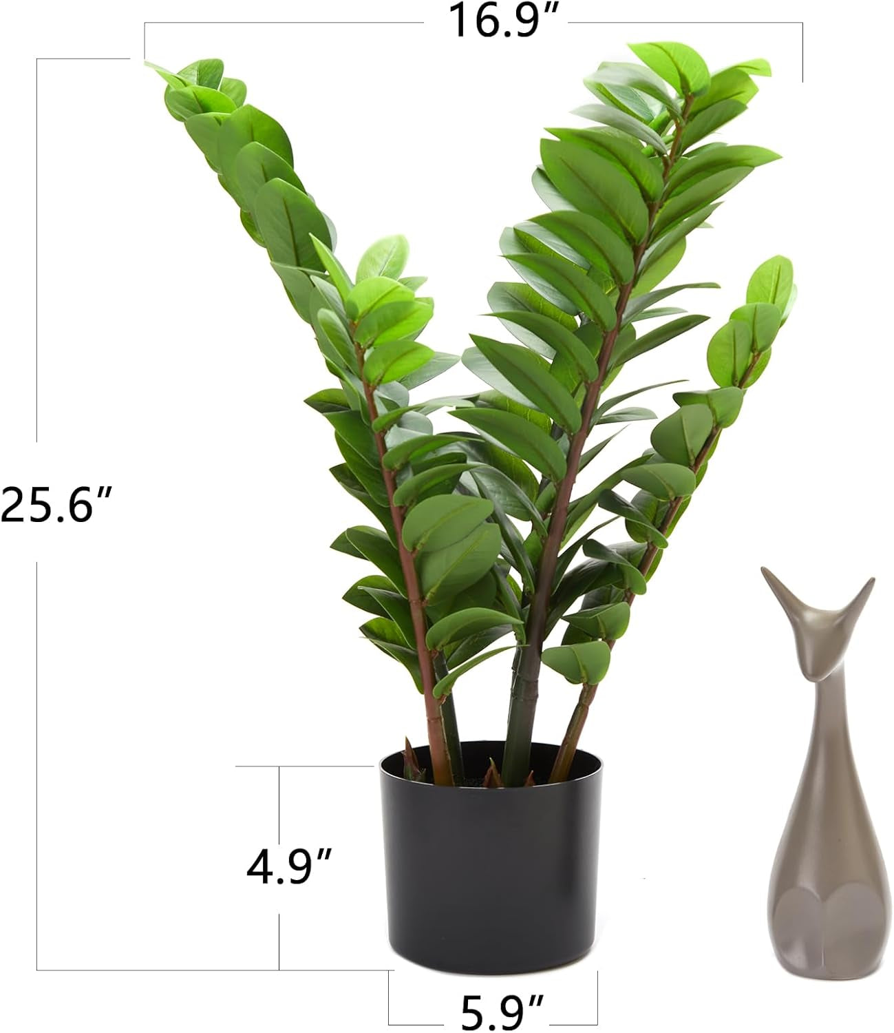 25.6” Tall Artificial ZZ Plant in Pot Lifelike Faux Zamioculcas Bonsai for Home Decor (Green, Indoor)