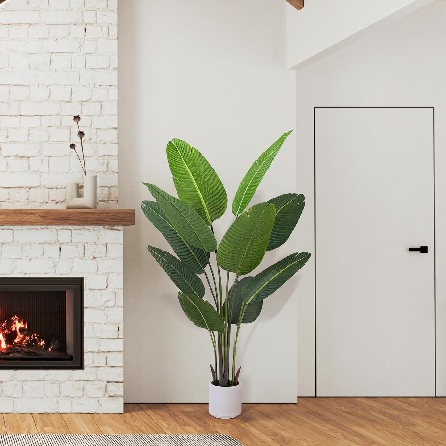 Bird of Paradise Artificial Plant, 5FT Fake Plant Palm with White Planter, Tall Artificial Floor Plants Indoor for Home Office Living Room Decor Housewarming Gift