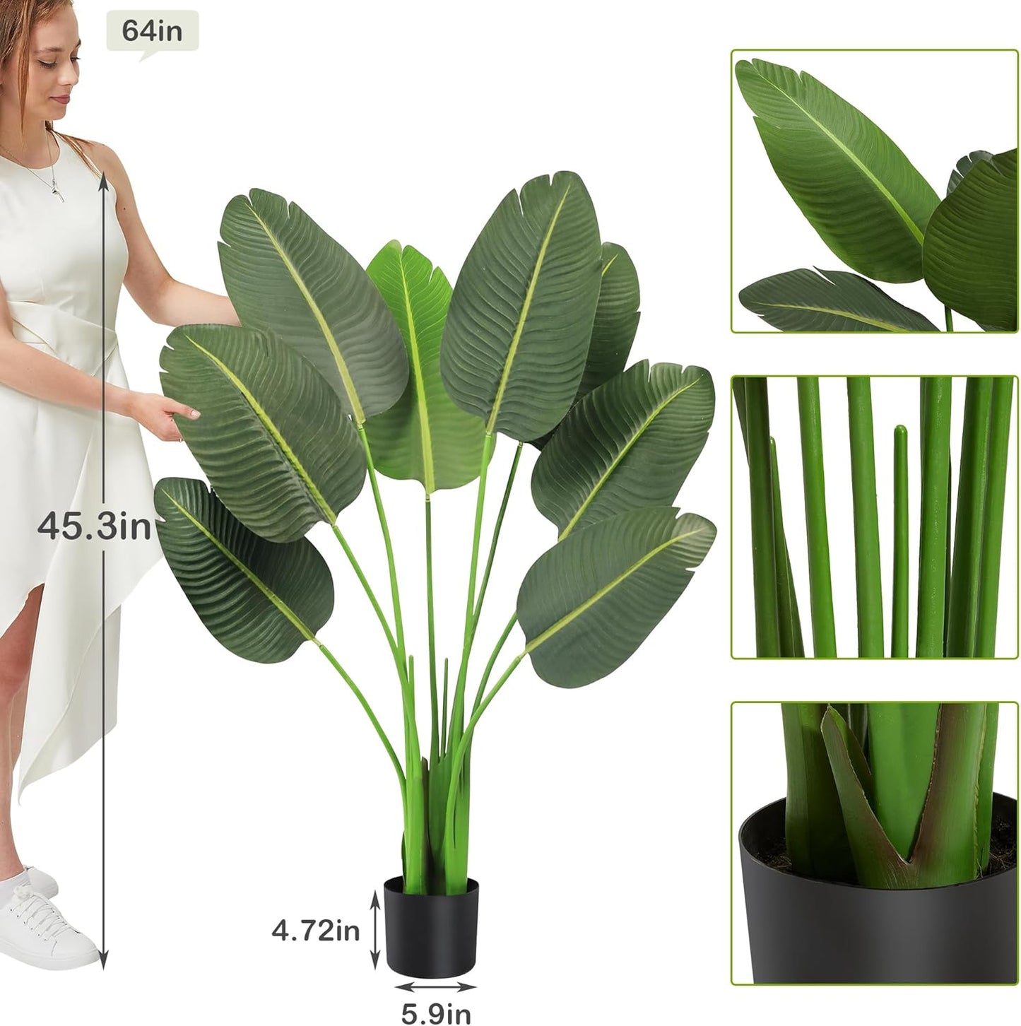 45In 2-Pack Artificial Bird of Paradise Trees, Fake Silk Tropical Banana Leaf Tree, Lifelike Faux Plants for Home Office Living Room House, Perfect Housewarming Gift, Indoor Outdoor Decor