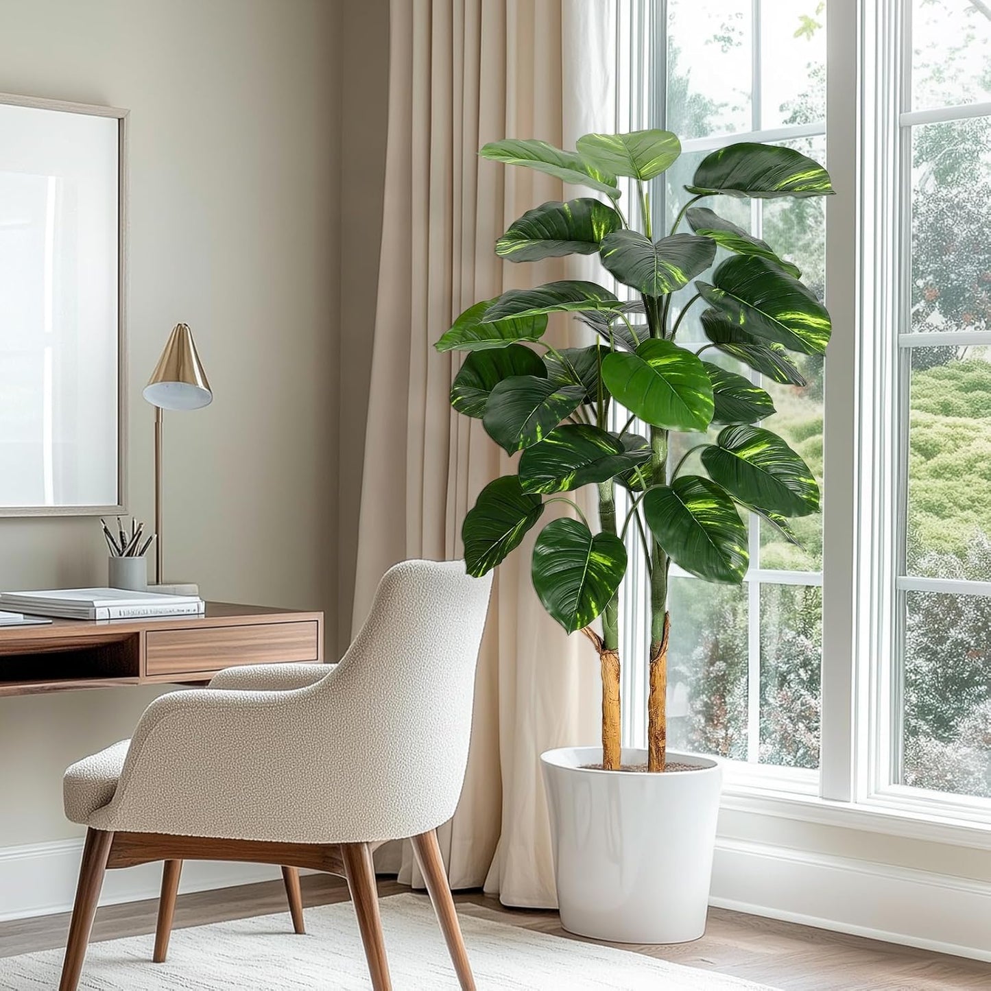 Artificial Scindapsus Aureus Plant Indoor 5FT, Fake Tree with Decorative Planter, Faux Golden Pothos Floor Plants in Pot, Artificial Trees for Home Office Decor
