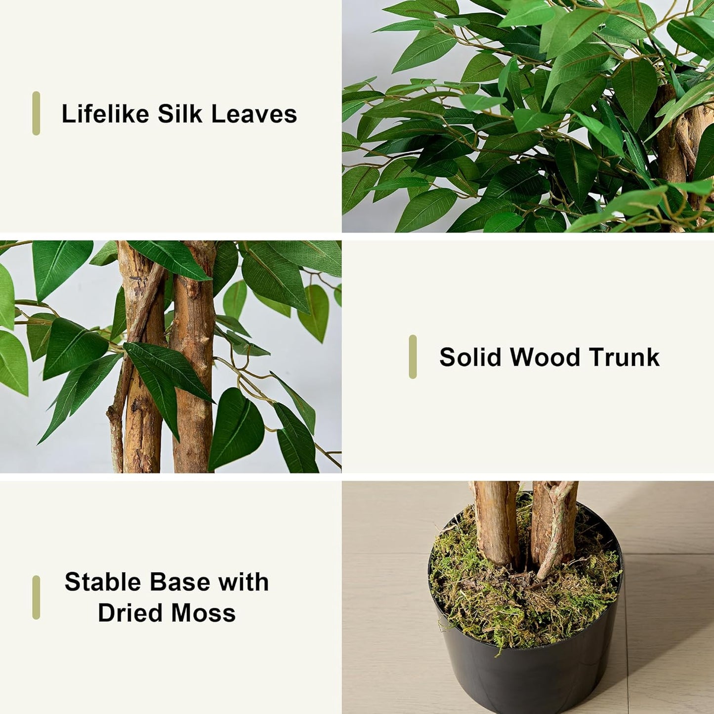 Ficus Tree Artificial 6 Feet, Tall Faux Tree in Pot, Fake Floor Plant with Realistic Tree Branch & Silk Leaves for Home Office Indoor Decor