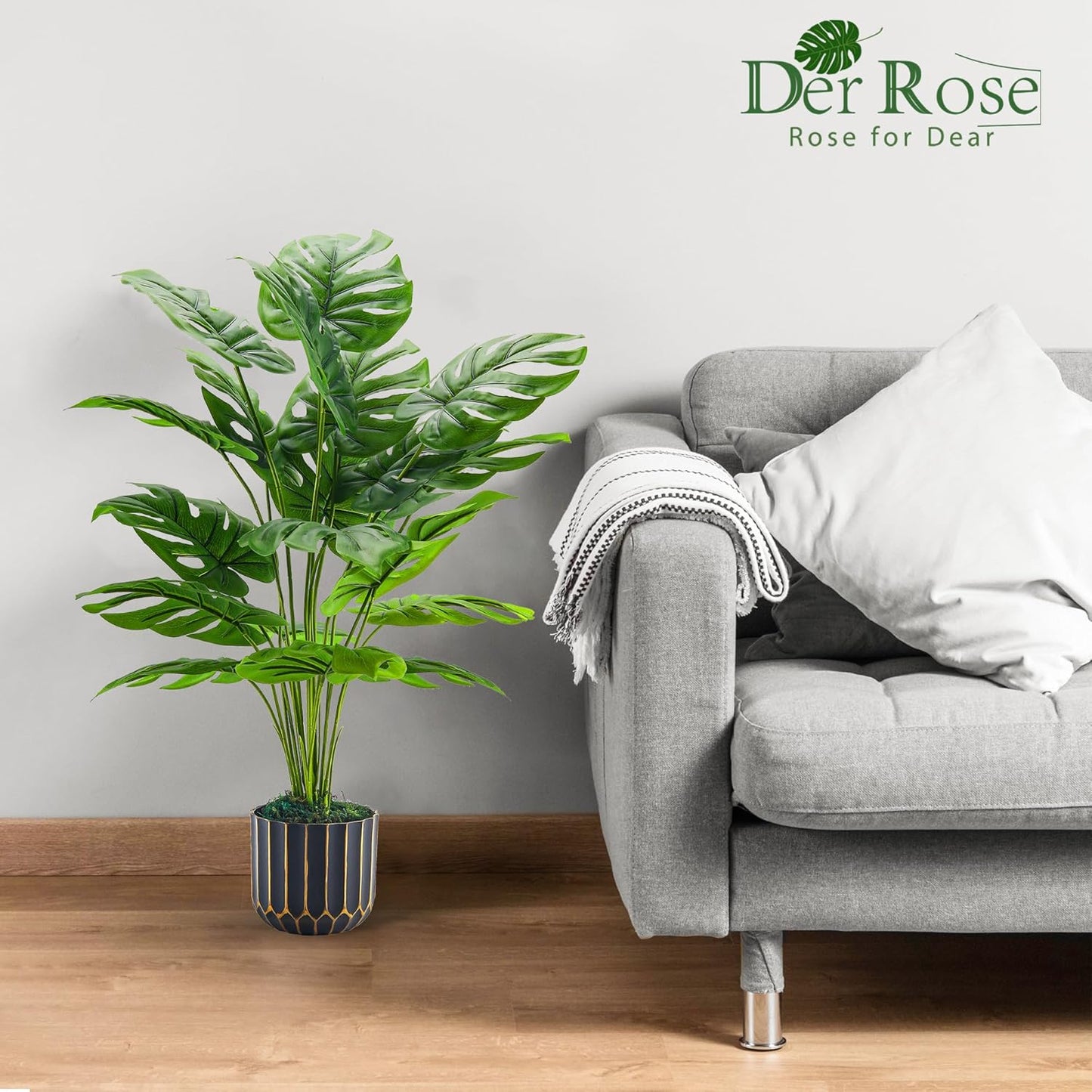 Fake Plants Tall 28'' Artificial Monstera Faux Plants Indoor for Living Room Home House Decor