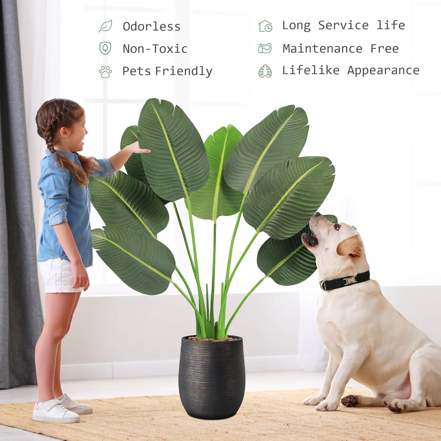 45In 2-Pack Artificial Bird of Paradise Trees, Fake Silk Tropical Banana Leaf Tree, Lifelike Faux Plants for Home Office Living Room House, Perfect Housewarming Gift, Indoor Outdoor Decor