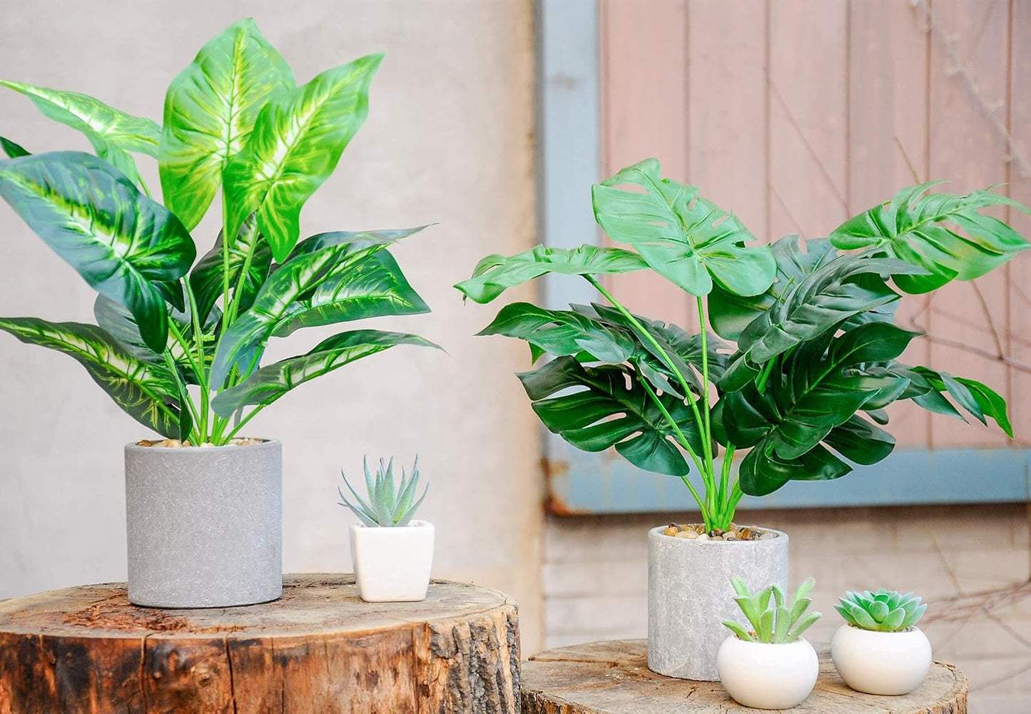 2Pcs Fake Plants 16" Faux Plants Artificial Tropical Plants Indoor for Home Office Desk Kitchen Bathroom Table Shelf Decor