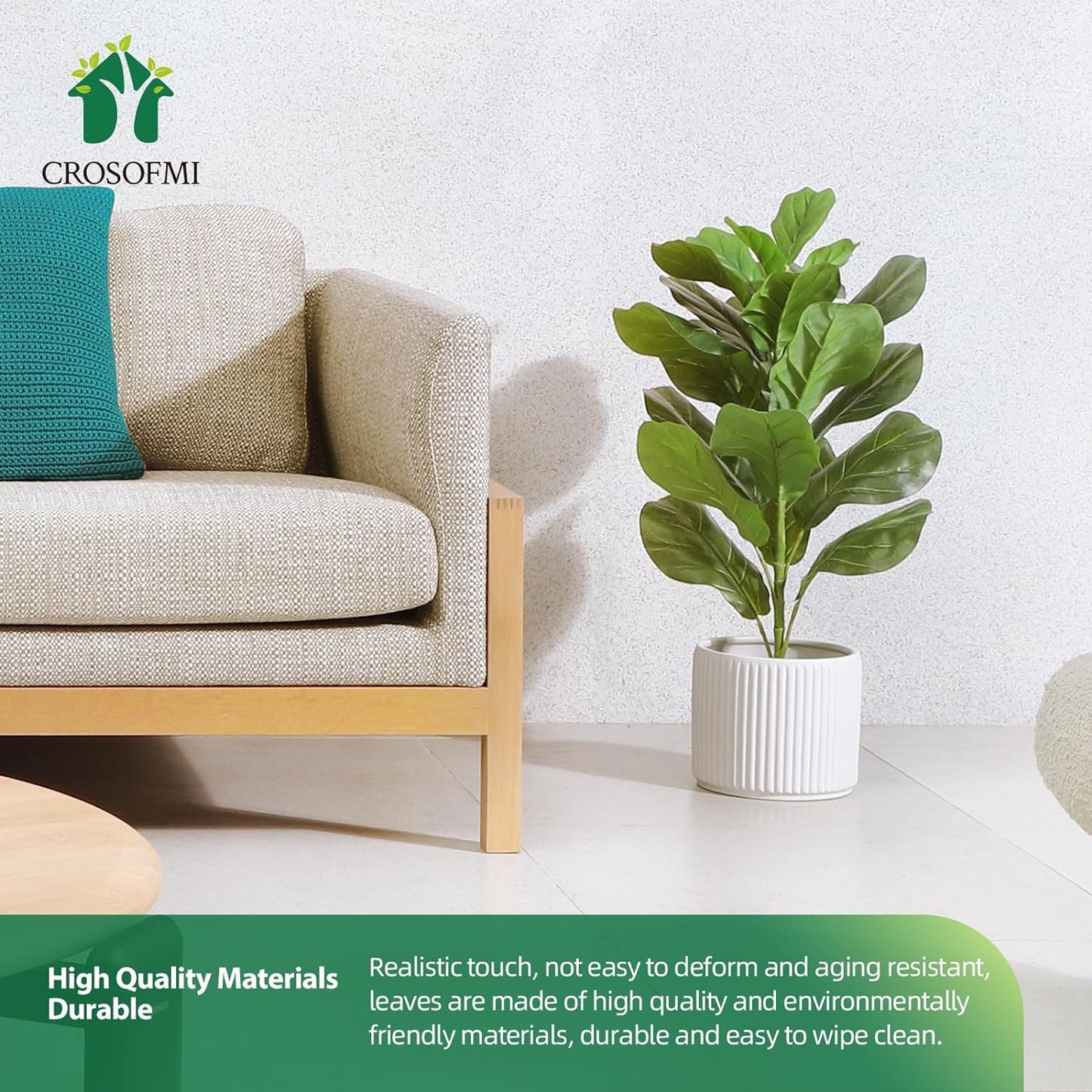 30Inch Artificial Fiddle Leaf Fig Tree/Fake Ficus Lyrata Plant with 21 Leaves Faux Plants in Pot for Indoor House Home Office Modern Decoration Perfect Housewarming Gift