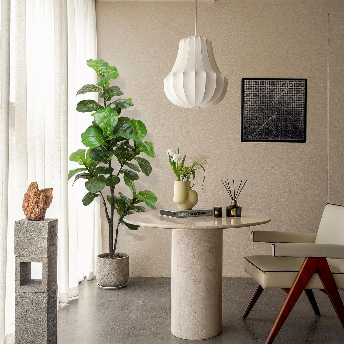 Artificial Fiddle Leaf Fig Tree 6Ft, Large Faux Plant Fake Ficus Lyrata Silk Trees with Pot for Indoor Outdoor House Living Room Office Home Decor