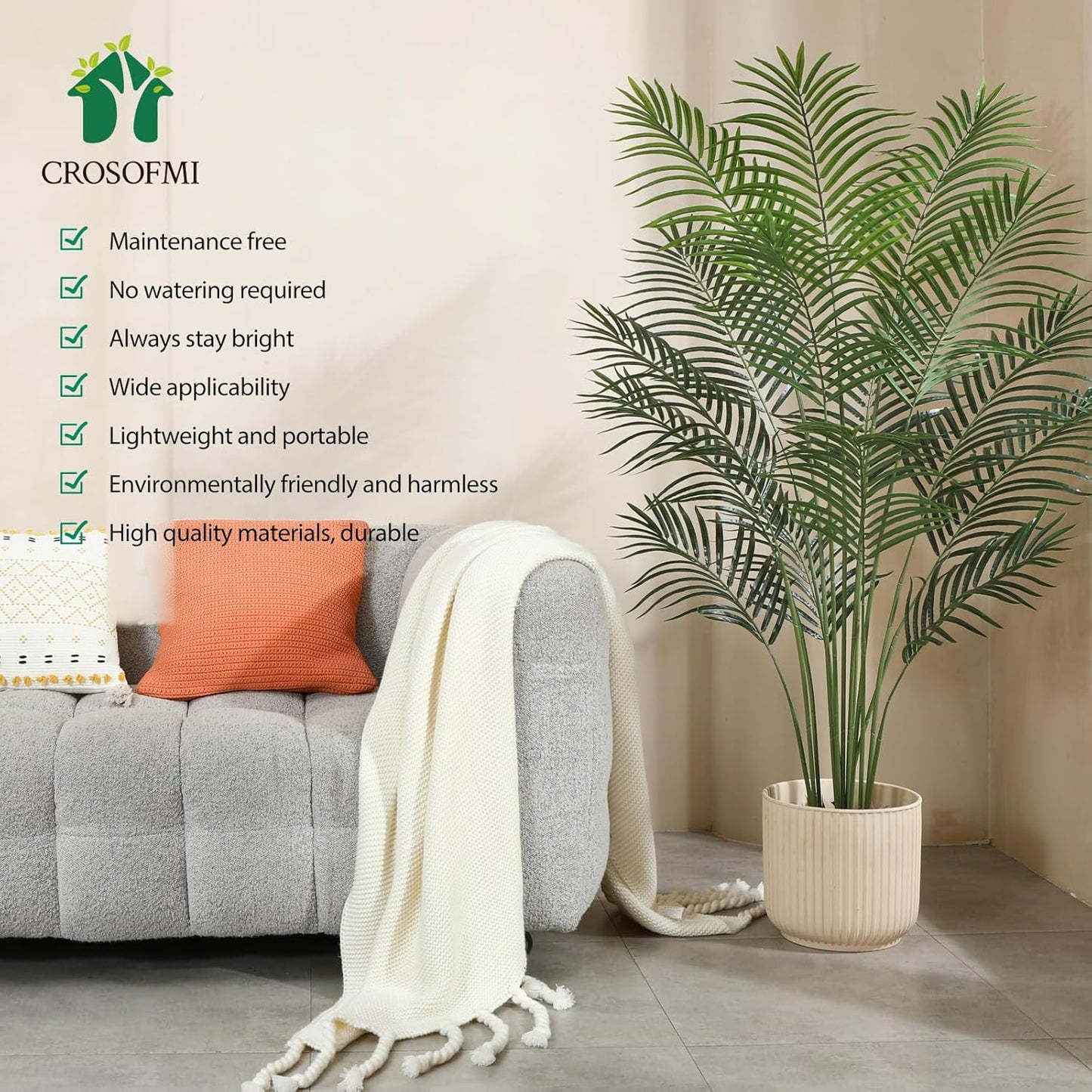 Artificial Areca Palm Plant 5.5Ft Fake Tropical Palm Tree, Perfect Faux Dypsis Lutescens Plants in Pot for Indoor Outdoor House Home Office Garden Modern Decoration Housewarming Gift,2Pcs