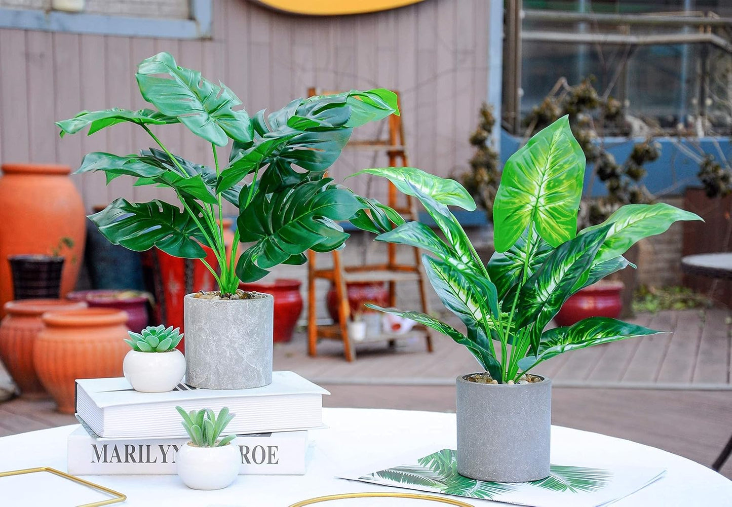 2Pcs Fake Plants 16" Faux Plants Artificial Tropical Plants Indoor for Home Office Desk Kitchen Bathroom Table Shelf Decor