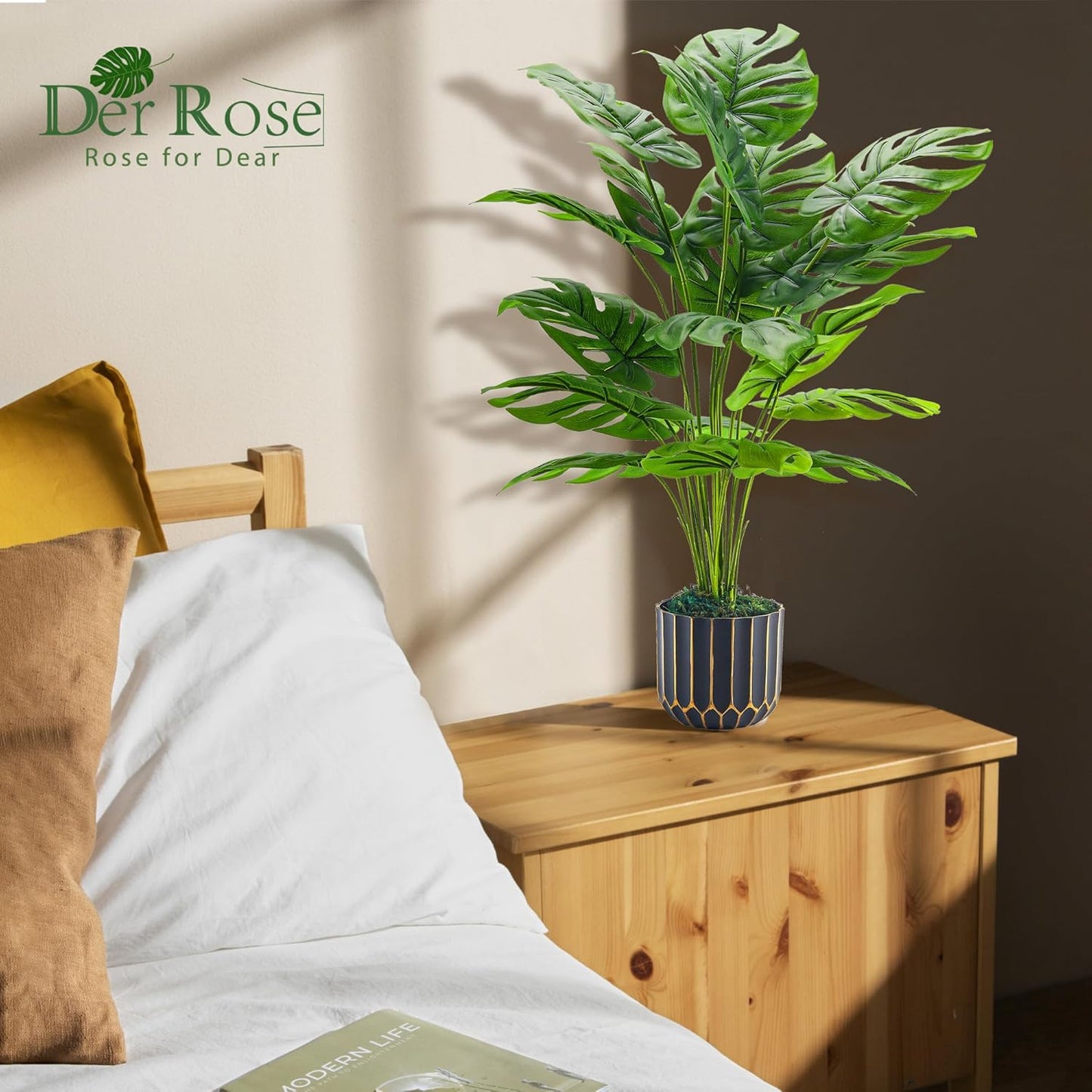 Fake Plants Tall 28'' Artificial Monstera Faux Plants Indoor for Living Room Home House Decor