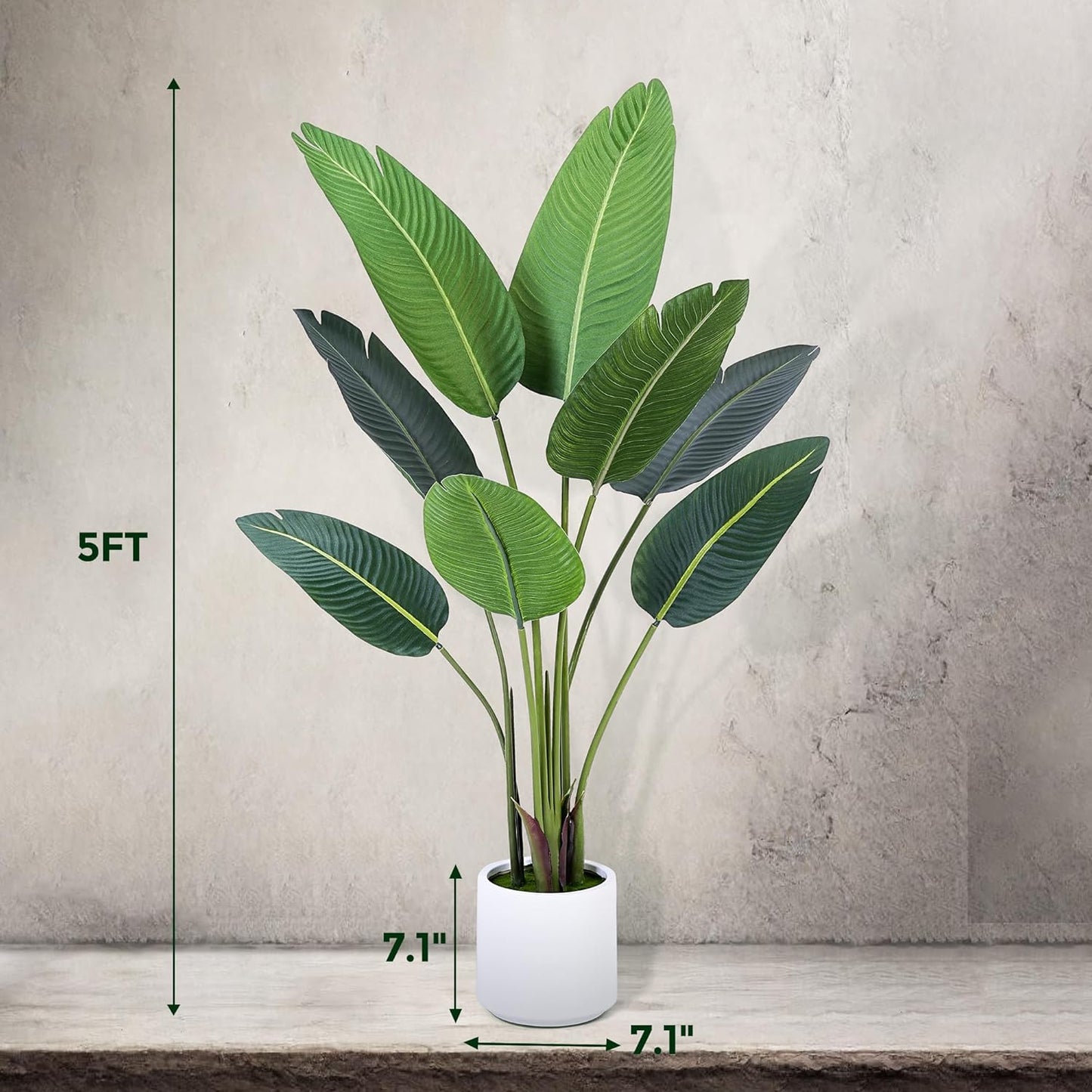 Bird of Paradise Artificial Plant, 5FT Fake Plant Palm with White Planter, Tall Artificial Floor Plants Indoor for Home Office Living Room Decor Housewarming Gift