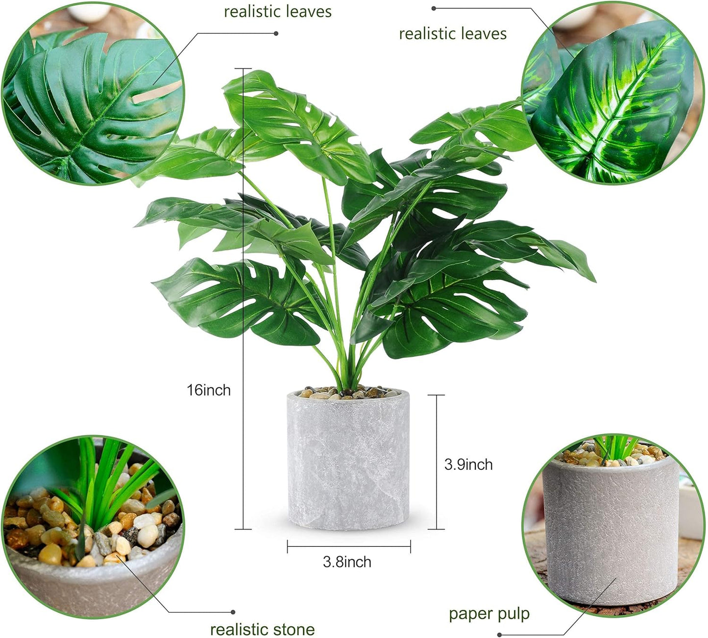 2Pcs Fake Plants 16" Faux Plants Artificial Tropical Plants Indoor for Home Office Desk Kitchen Bathroom Table Shelf Decor