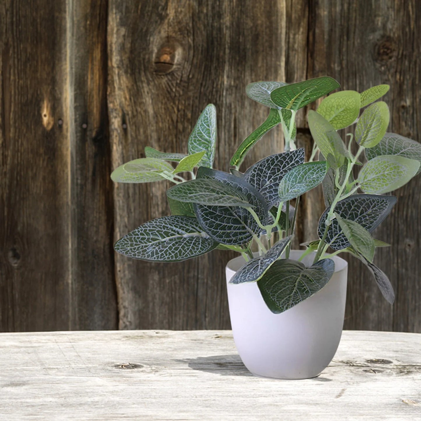 Artificial Potted Plants Fake Plants in Marble Pots, Plastic Eucalyptus Greenery Faux Plants with White round Pot for Home Office Desk Room Centerpiece Shelf Decor