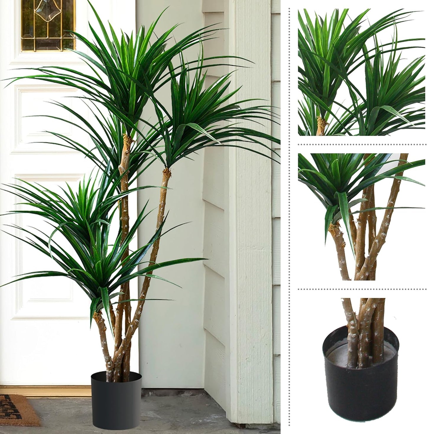 Artificial Tree - 51-Inch Tropical Yucca Plant with Rubber Leaves and Natural Trunk for Living Room, Bedroom and Office - Faux Plants