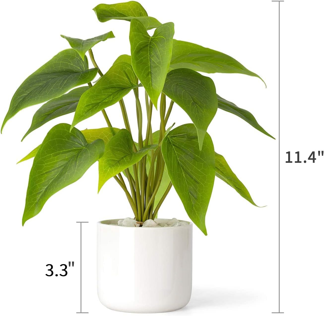 Fake Plants in Ceramic Pot, 11" Potted Artificial Plants for Home Decor Indoor Faux Green Leaf Plant with Modern White Planter for Desk Shelf Office Room Decoration (Pothos)