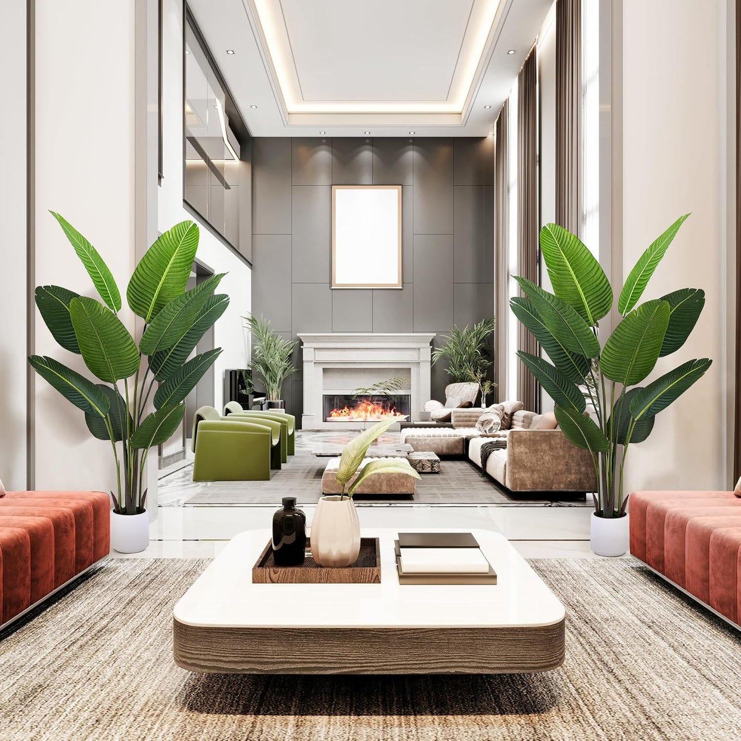 Bird of Paradise Artificial Plant, 5FT Fake Plant Palm with White Planter, Tall Artificial Floor Plants Indoor for Home Office Living Room Decor Housewarming Gift