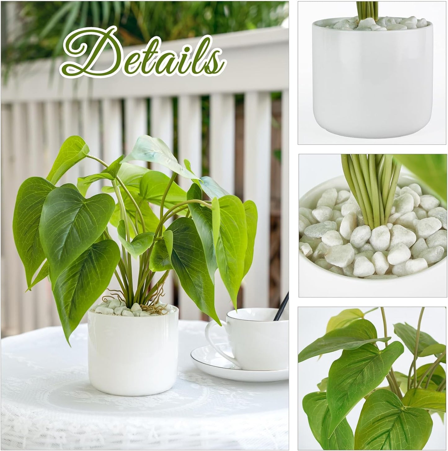 Fake Plants in Ceramic Pot, 11" Potted Artificial Plants for Home Decor Indoor Faux Green Leaf Plant with Modern White Planter for Desk Shelf Office Room Decoration (Pothos)