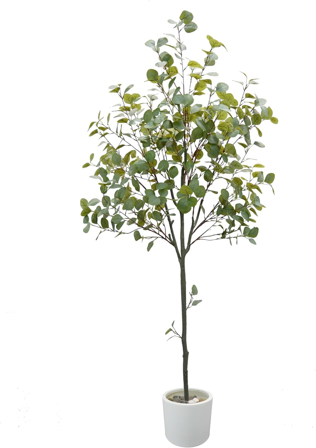 Artificial Eucalyptus Tree, 6Ft Fake Silver Dollar Leaves Plant with White Pot, Silk Faux Tree for Indoor House Office Home Living Room Floor Décor