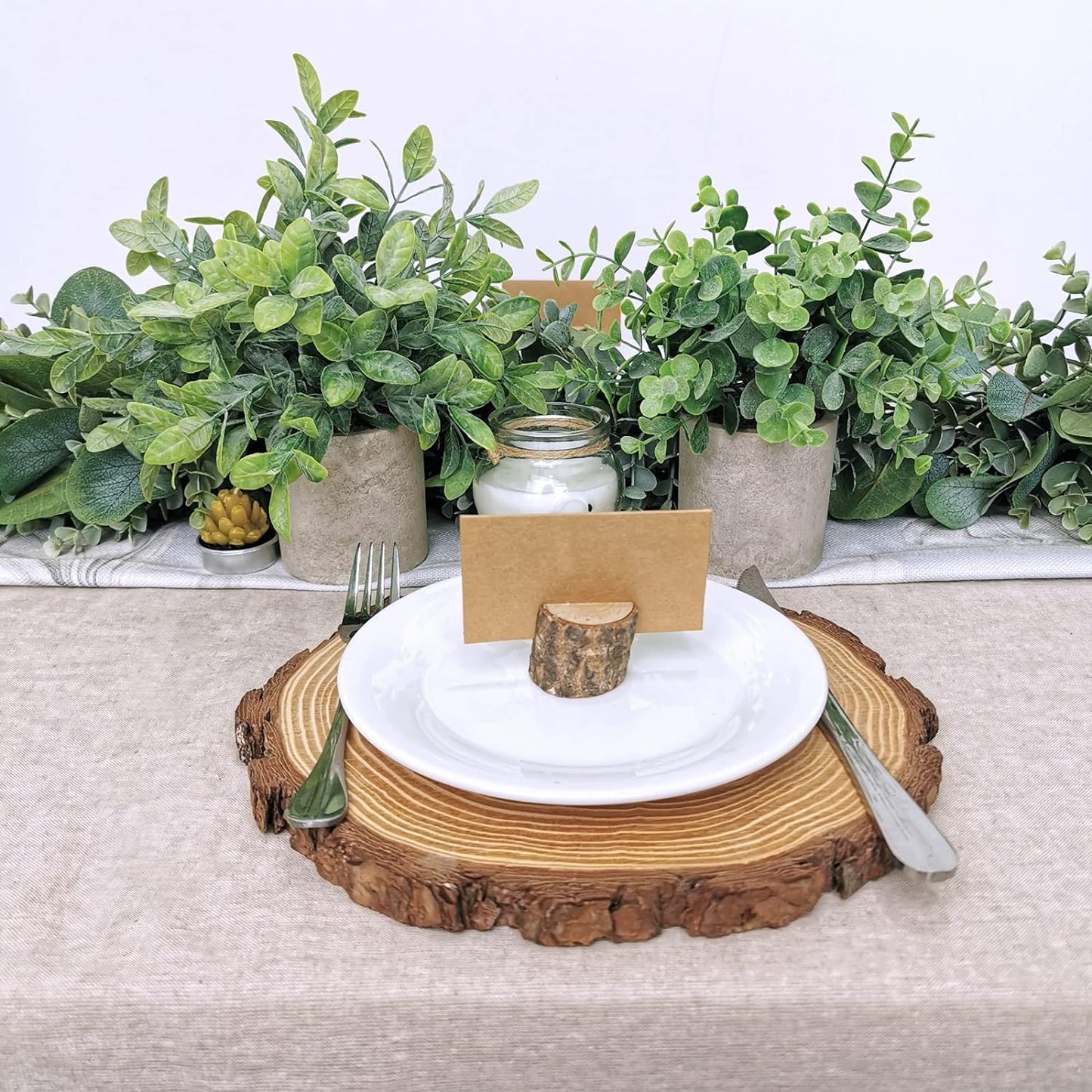Set of 2 Faux Mini Potted Plants Artificial Eucalyptus Boxwood Plants in Pots Fake Greenery Arrangement for Rustic Farmhouse Indoor Table Centerpiece Mantel Shelf Kitchen Office Desk Decor