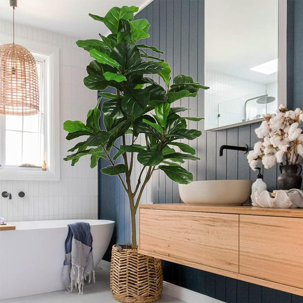 Artificial Fiddle Leaf Fig Tree 6Ft Tall 86 Decorative Faux Fiddle Leaves Fake Fig Silk Tree in Pot Artificial Tree for Home Office Living Room Bathroom Corner Decor Indoor, 2Pack