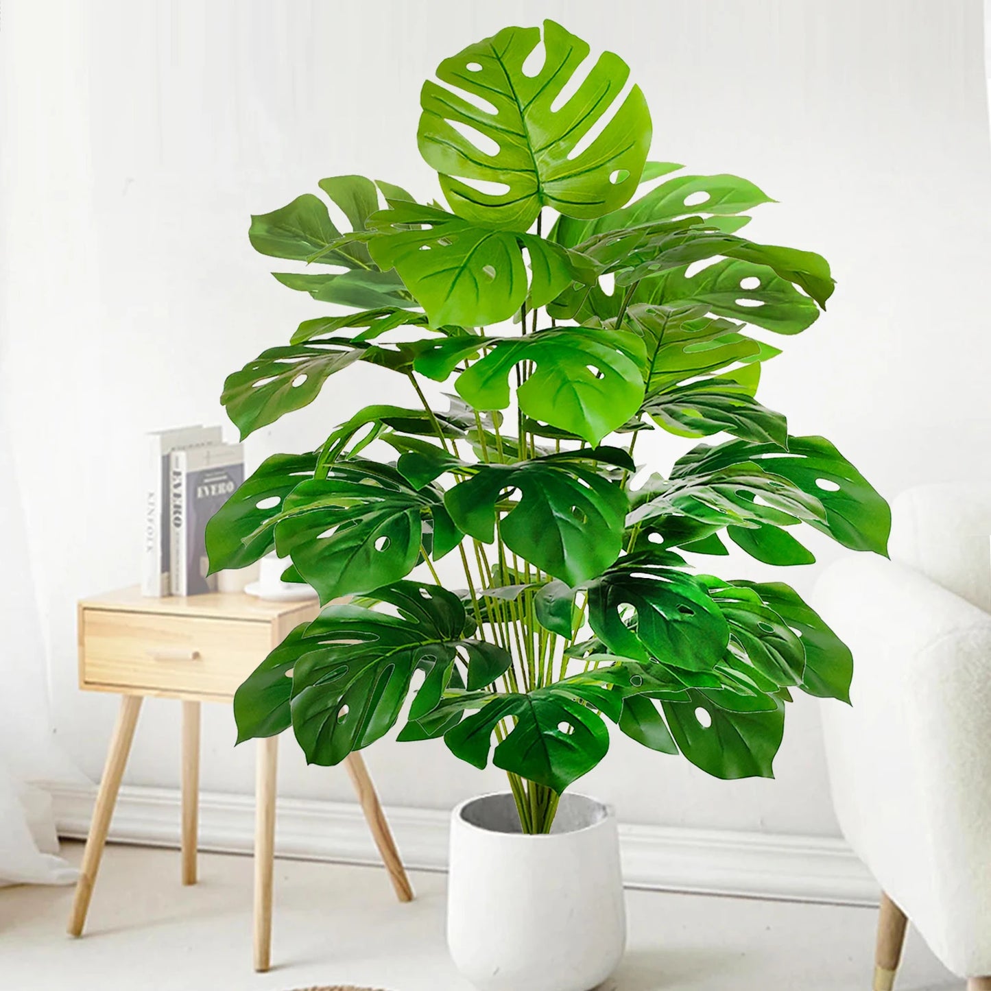 60-110Cm /43.3In Artificial Monstera Plants Fake Palm Tree Plastic Turtle Leaves Green Tall Plants for Home Garden Room Decor