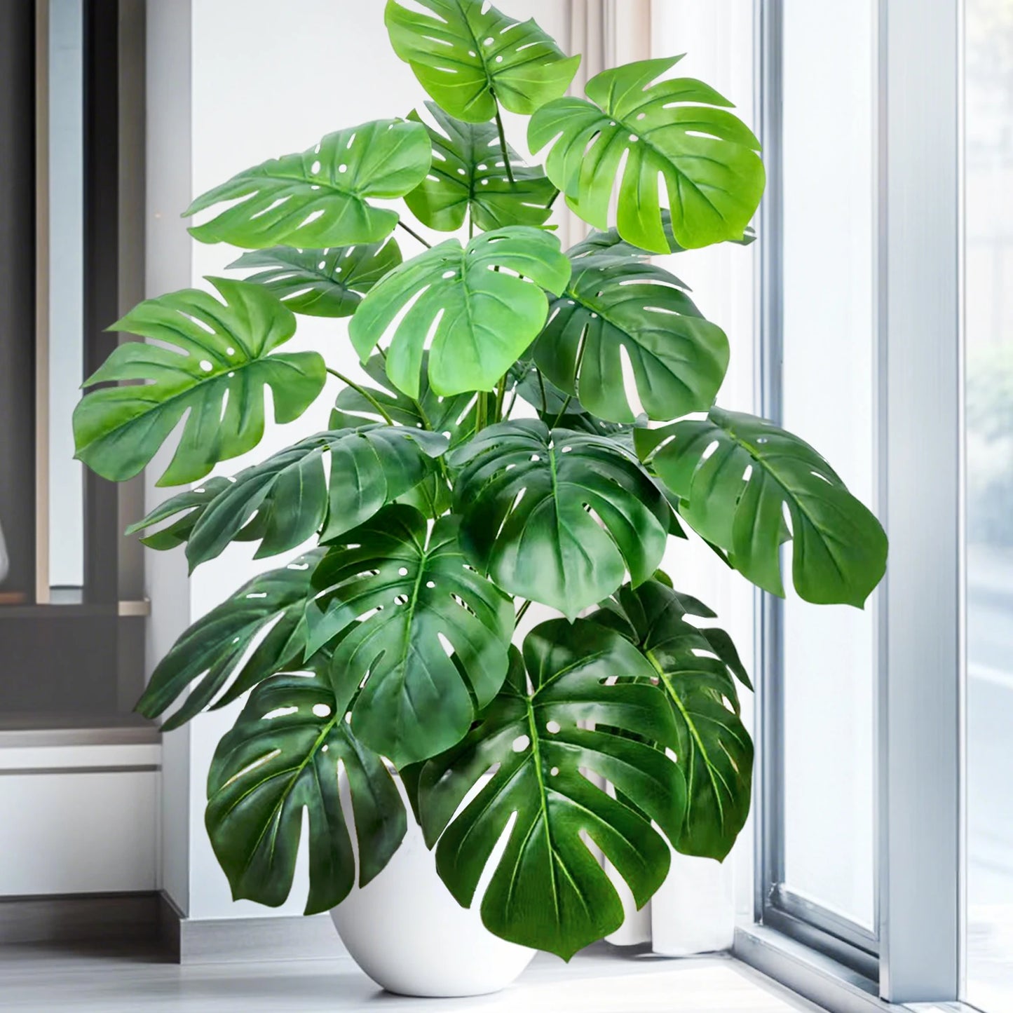 60-110Cm /43.3In Artificial Monstera Plants Fake Palm Tree Plastic Turtle Leaves Green Tall Plants for Home Garden Room Decor